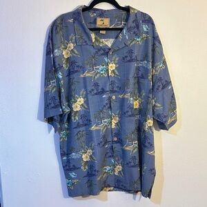 Jamaica Jaxx 2XL Hawaiian Blue pocket Shirt with Yellow Floral Design EUC